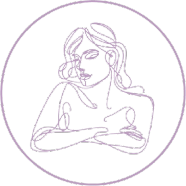 A purple and black logo of a person sitting in the middle of a circle.